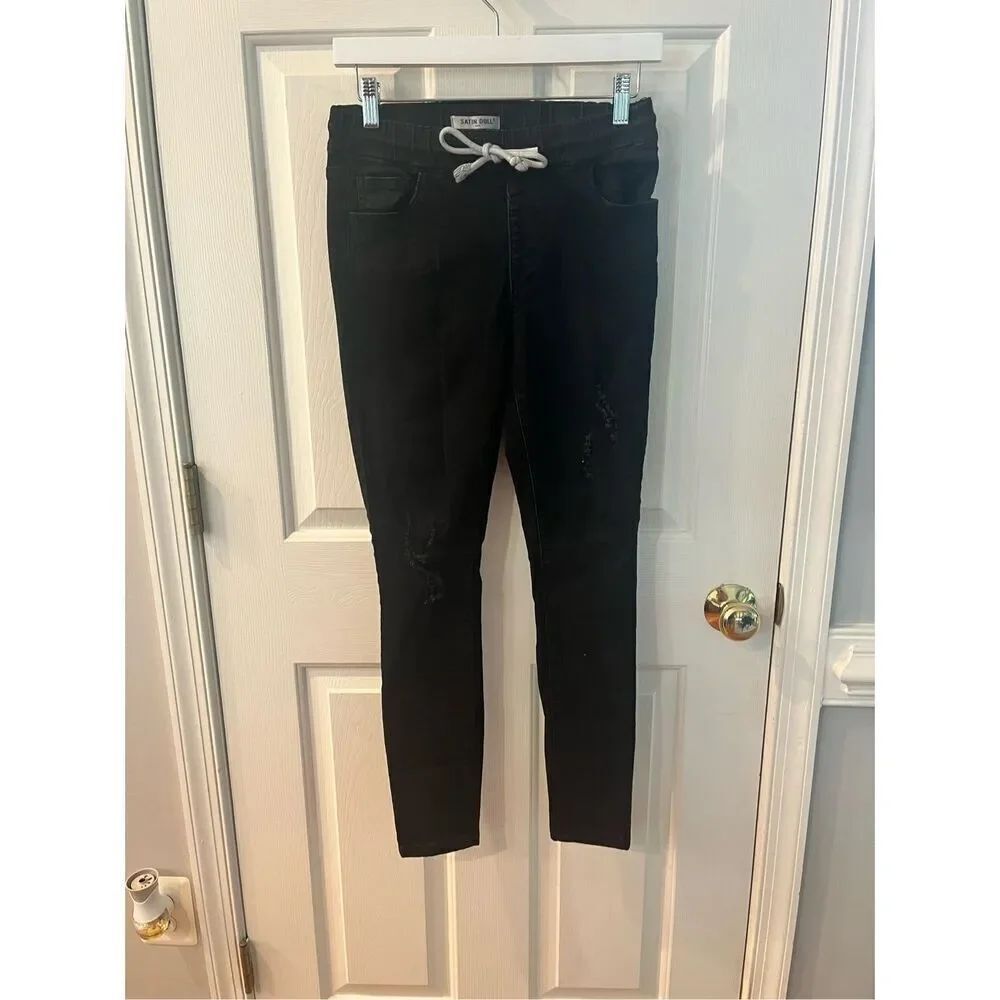 Satin Doll Black Distress Stitched Jogger Style Jeans sz 4